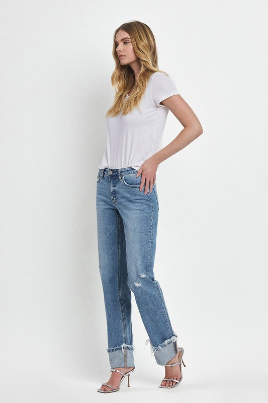 LOVERVET MID RISE CUFFED STRAIGHT JEANS EVERLY