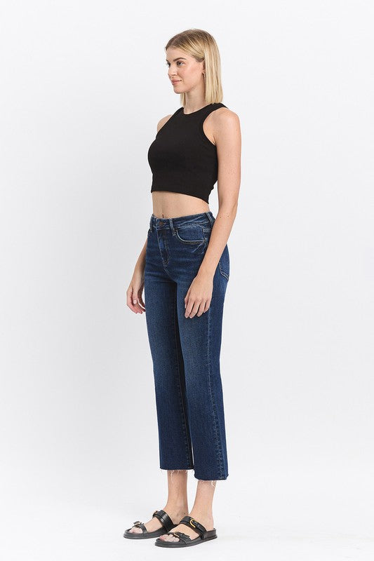 LOVERVET HIGH RISE CLEAN CUT RAW HEM KICK FLARE JEANS ROSIE