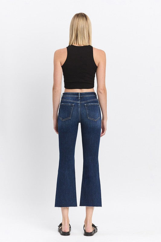 LOVERVET HIGH RISE CLEAN CUT RAW HEM KICK FLARE JEANS ROSIE