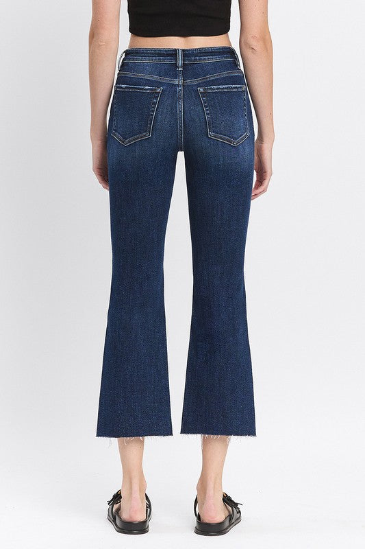 LOVERVET HIGH RISE CLEAN CUT RAW HEM KICK FLARE JEANS ROSIE