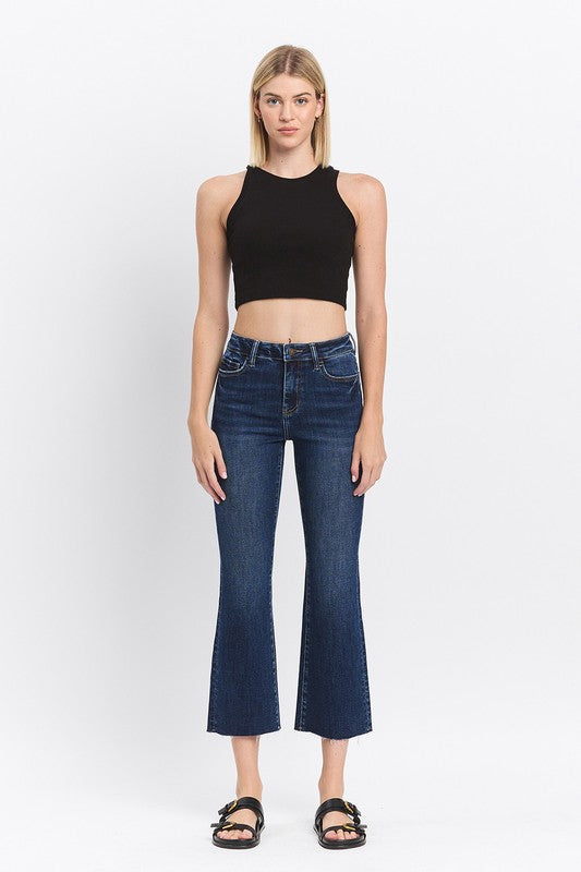 LOVERVET HIGH RISE CLEAN CUT RAW HEM KICK FLARE JEANS ROSIE
