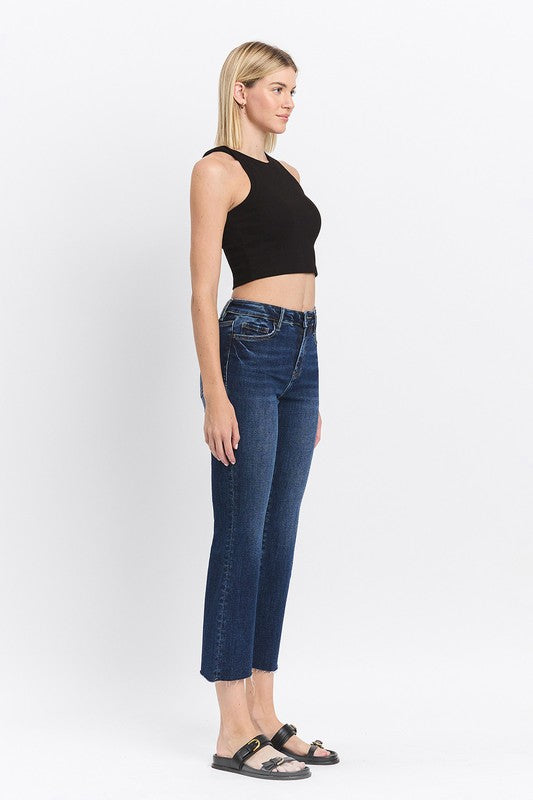 LOVERVET HIGH RISE CLEAN CUT RAW HEM KICK FLARE JEANS ROSIE