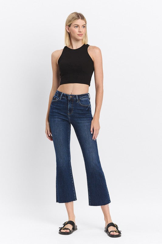 LOVERVET HIGH RISE CLEAN CUT RAW HEM KICK FLARE JEANS ROSIE