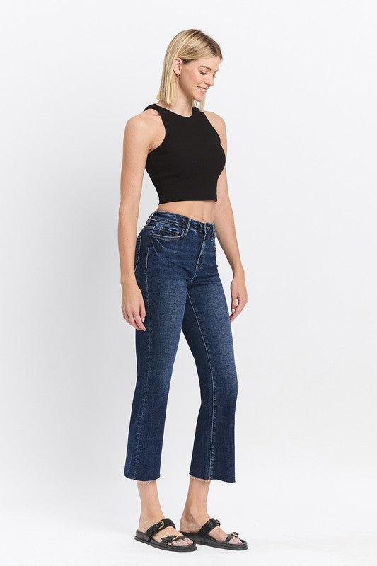 LOVERVET HIGH RISE CLEAN CUT RAW HEM KICK FLARE JEANS ROSIE