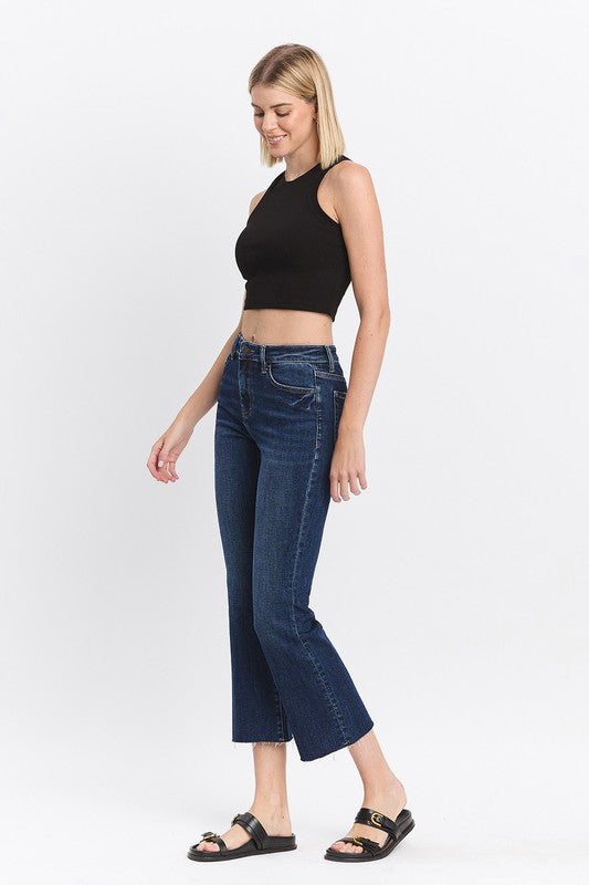 LOVERVET HIGH RISE CLEAN CUT RAW HEM KICK FLARE JEANS ROSIE