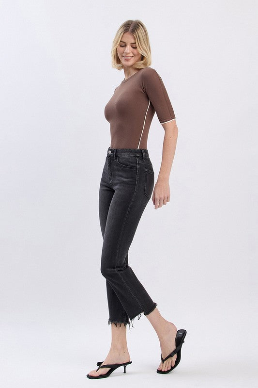 LOVERVET HIGH RISE FRAYED HEM SLIM STRAIGHT JEANS SAMARA