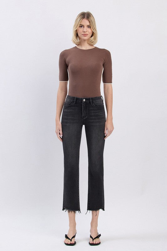 LOVERVET HIGH RISE FRAYED HEM SLIM STRAIGHT JEANS SAMARA