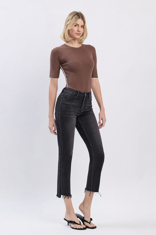 LOVERVET HIGH RISE FRAYED HEM SLIM STRAIGHT JEANS SAMARA