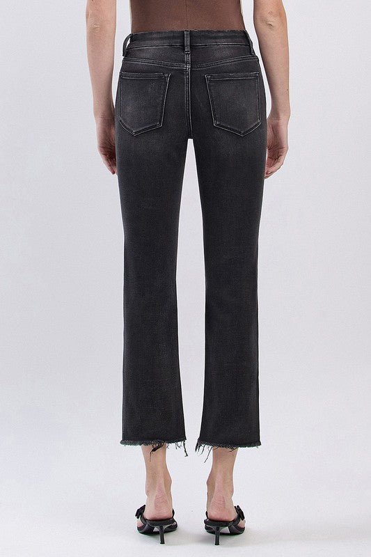 LOVERVET HIGH RISE FRAYED HEM SLIM STRAIGHT JEANS SAMARA