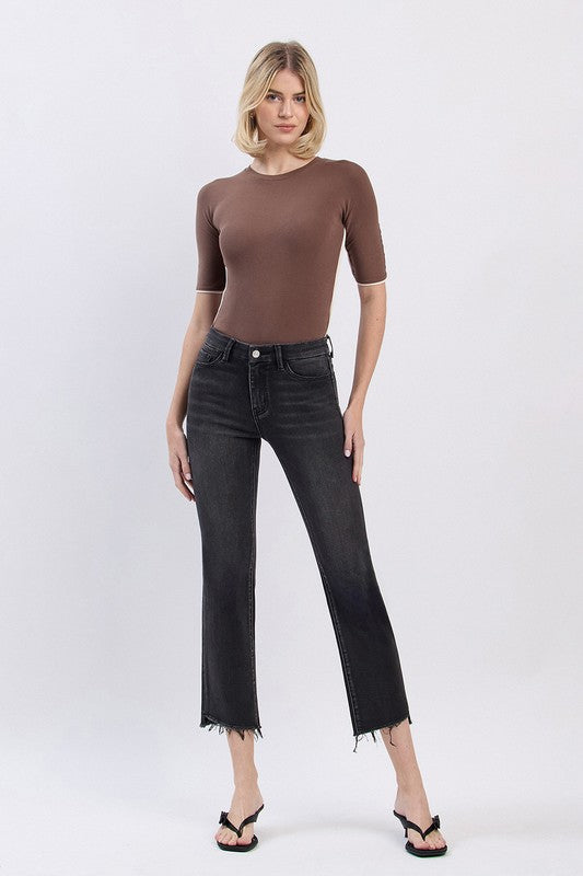 LOVERVET HIGH RISE FRAYED HEM SLIM STRAIGHT JEANS SAMARA