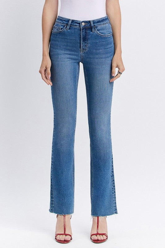LOVERVET HIGH RISE CLEAN CUT RAW HEM BOOTCUT JEANS ISABELLE