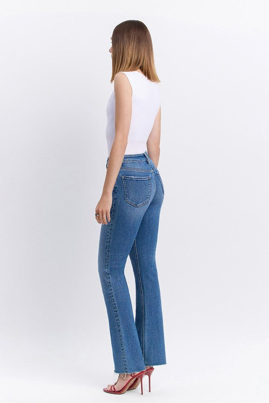 LOVERVET HIGH RISE CLEAN CUT RAW HEM BOOTCUT JEANS ISABELLE