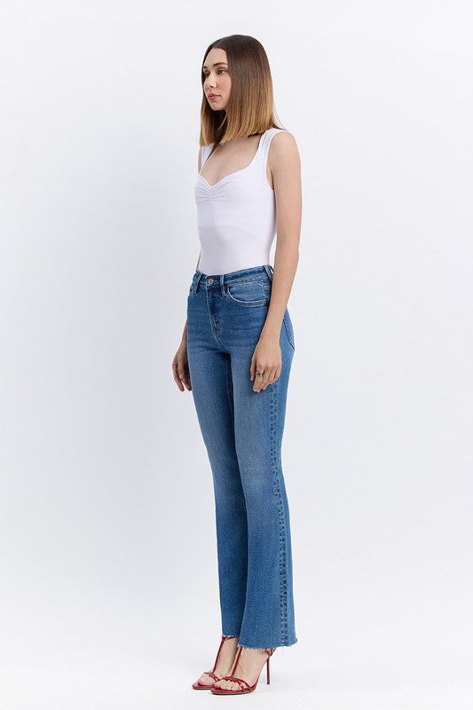 LOVERVET HIGH RISE CLEAN CUT RAW HEM BOOTCUT JEANS ISABELLE