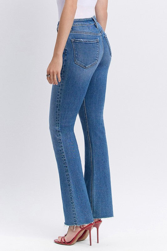 LOVERVET HIGH RISE CLEAN CUT RAW HEM BOOTCUT JEANS ISABELLE