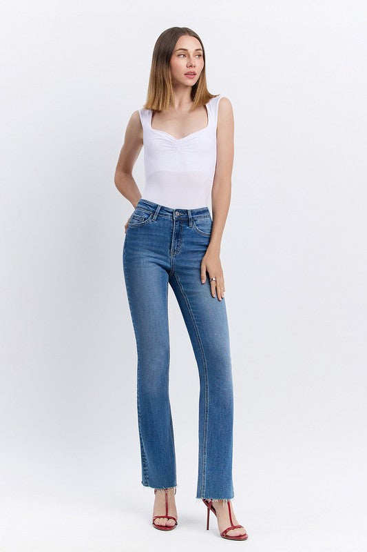 LOVERVET HIGH RISE CLEAN CUT RAW HEM BOOTCUT JEANS ISABELLE