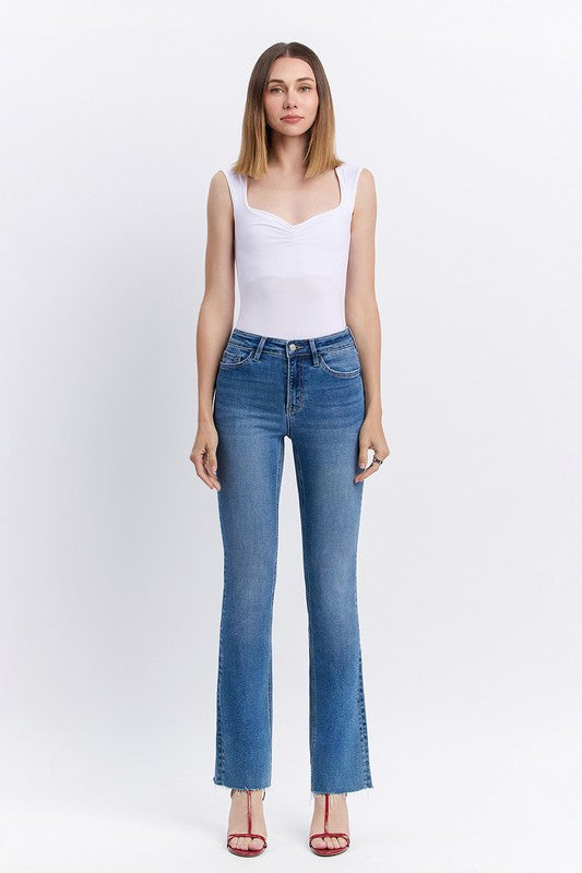 LOVERVET HIGH RISE CLEAN CUT RAW HEM BOOTCUT JEANS ISABELLE