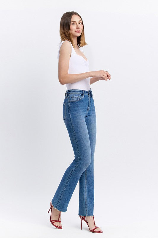 LOVERVET HIGH RISE CLEAN CUT RAW HEM BOOTCUT JEANS ISABELLE