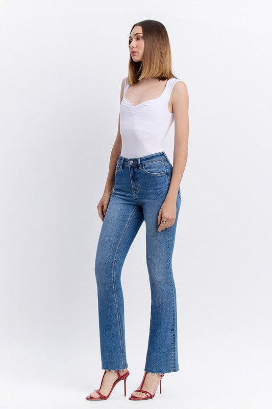 LOVERVET HIGH RISE CLEAN CUT RAW HEM BOOTCUT JEANS ISABELLE