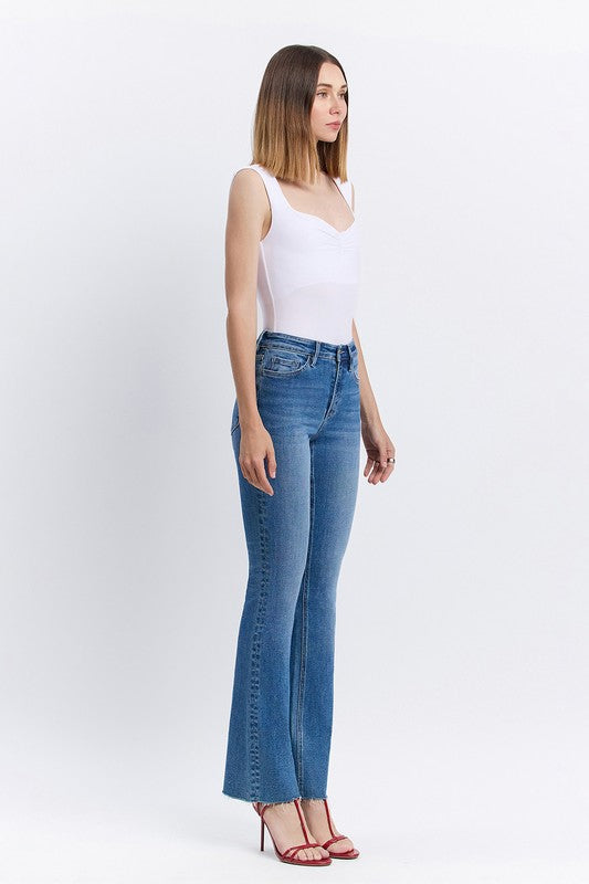 LOVERVET HIGH RISE CLEAN CUT RAW HEM BOOTCUT JEANS ISABELLE