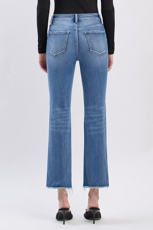 LOVERVET HIGH RISE UNEVEN RAW HEM SLIM STRAIGHT JEANS ANNABEL