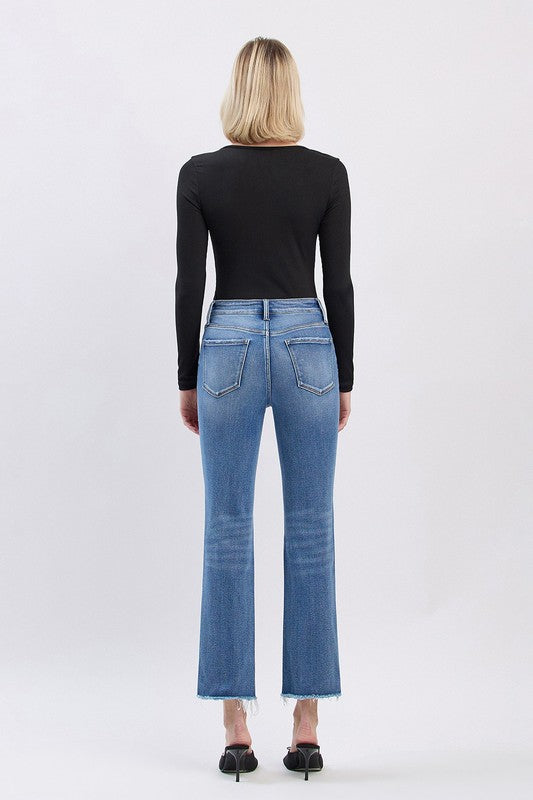 LOVERVET HIGH RISE UNEVEN RAW HEM SLIM STRAIGHT JEANS ANNABEL