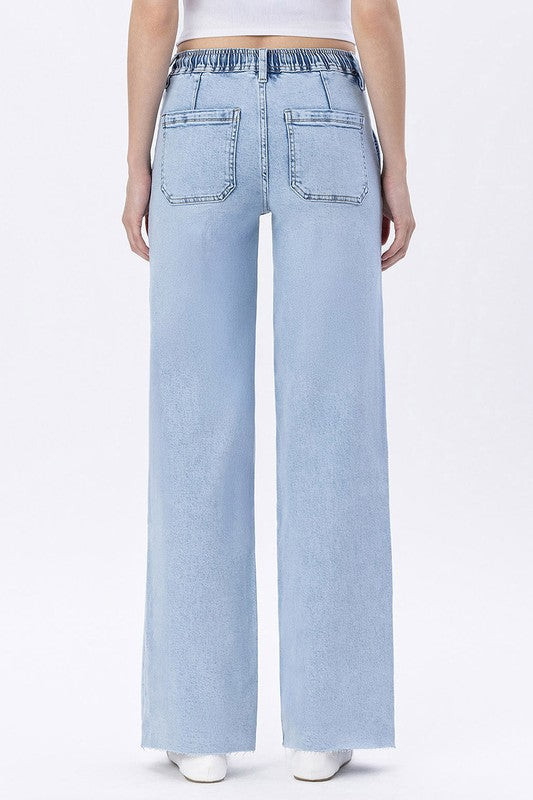 LOVERVET HIGH RISE DRAWSTRING WIDE JEANS CHARLEY