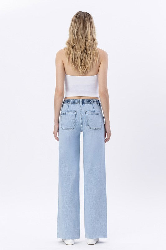 LOVERVET HIGH RISE DRAWSTRING WIDE JEANS CHARLEY