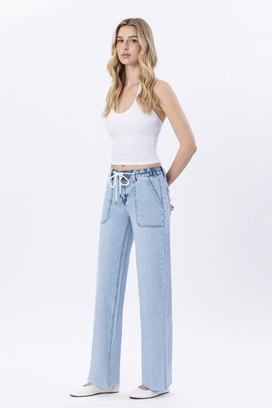 LOVERVET HIGH RISE DRAWSTRING WIDE JEANS CHARLEY
