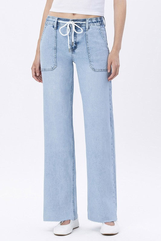 LOVERVET HIGH RISE DRAWSTRING WIDE JEANS CHARLEY