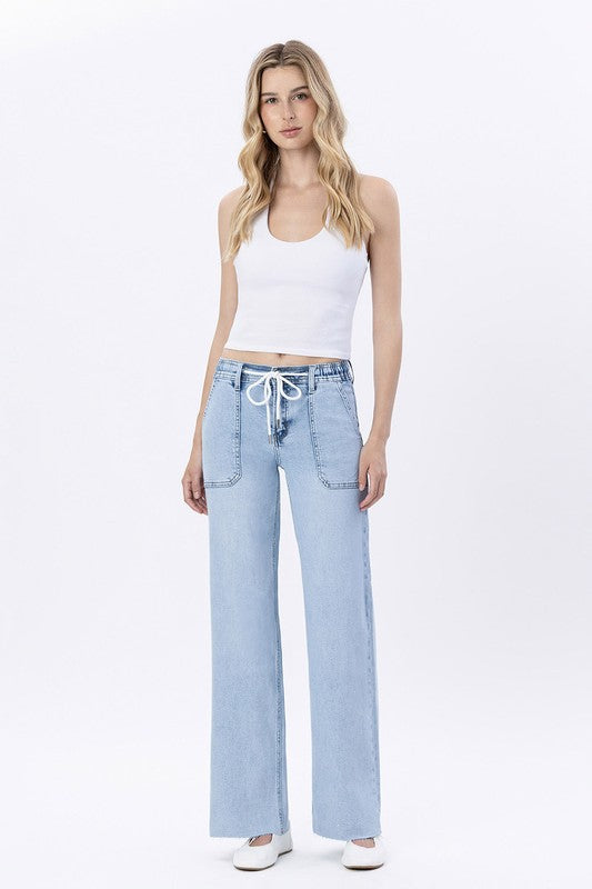 LOVERVET HIGH RISE DRAWSTRING WIDE JEANS CHARLEY