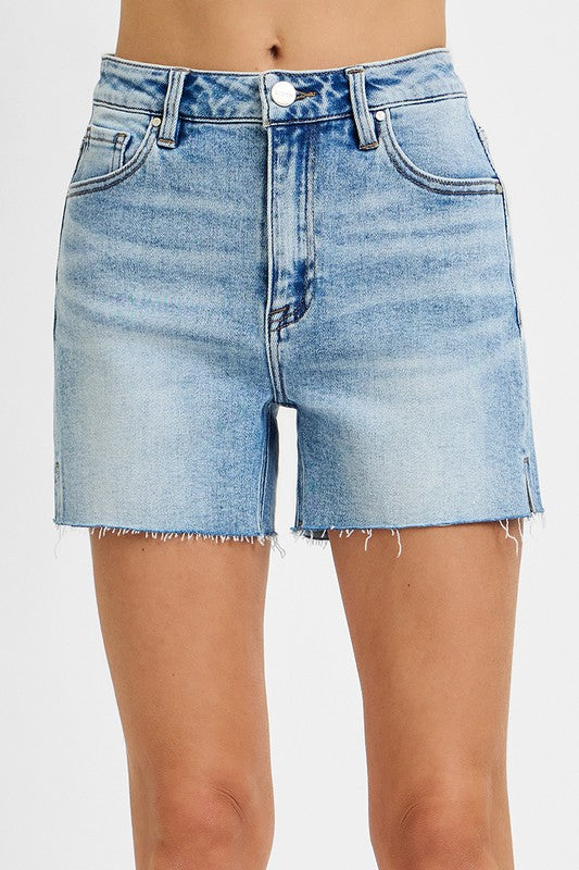 RISEN MONICA HIGH RISE RAW CUT HEM SIDE SLIT SHORTS MEDIUM