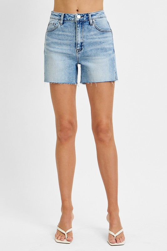 RISEN MONICA HIGH RISE RAW CUT HEM SIDE SLIT SHORTS MEDIUM