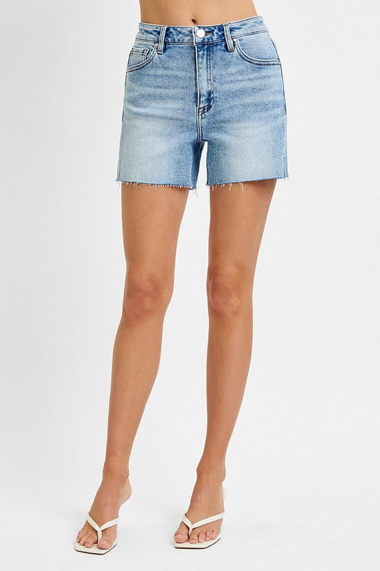 RISEN MONICA HIGH RISE RAW CUT HEM SIDE SLIT SHORTS MEDIUM