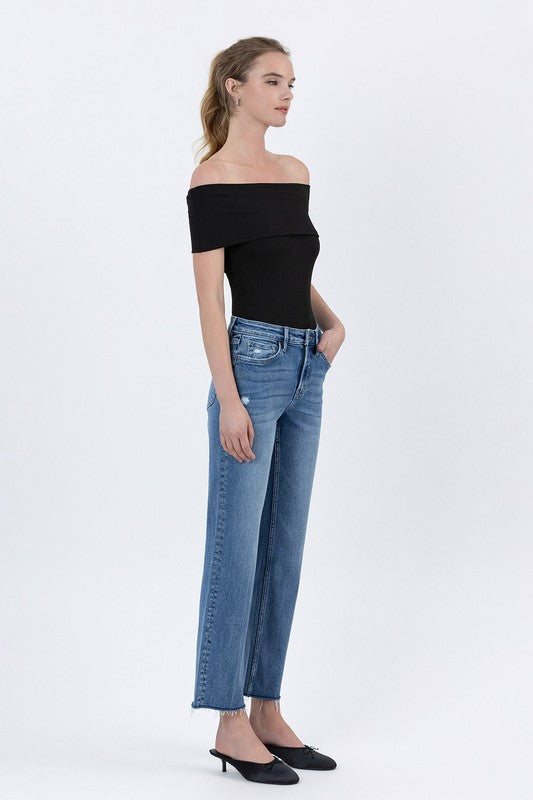 LOVERVET HIGH RISE RAW HEM ANKLE STRAIGHT JEANS KAIA