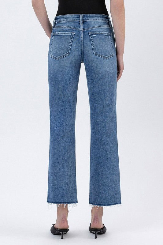 LOVERVET HIGH RISE RAW HEM ANKLE STRAIGHT JEANS KAIA