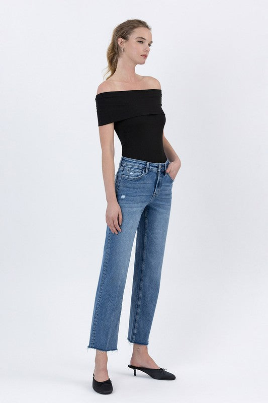 LOVERVET HIGH RISE RAW HEM ANKLE STRAIGHT JEANS KAIA