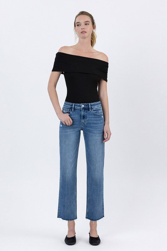 LOVERVET HIGH RISE RAW HEM ANKLE STRAIGHT JEANS KAIA