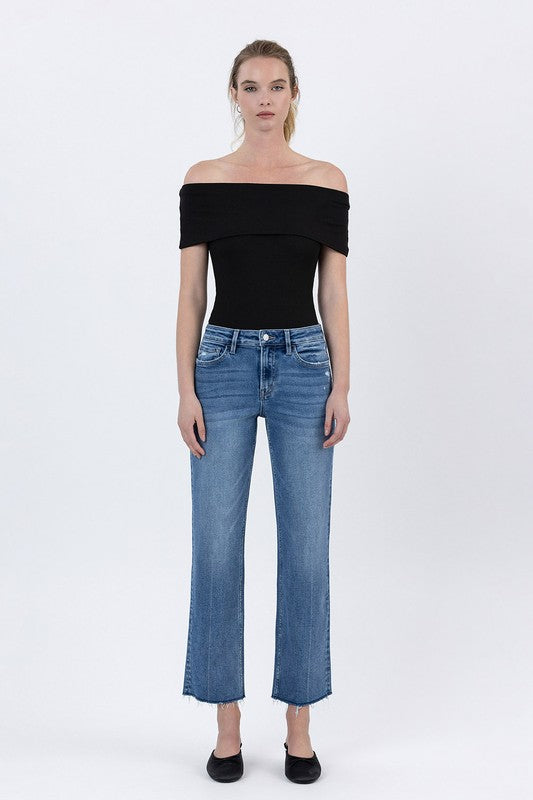LOVERVET HIGH RISE RAW HEM ANKLE STRAIGHT JEANS KAIA