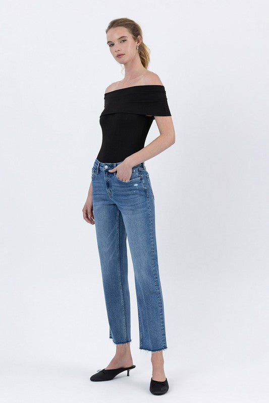LOVERVET HIGH RISE RAW HEM ANKLE STRAIGHT JEANS KAIA