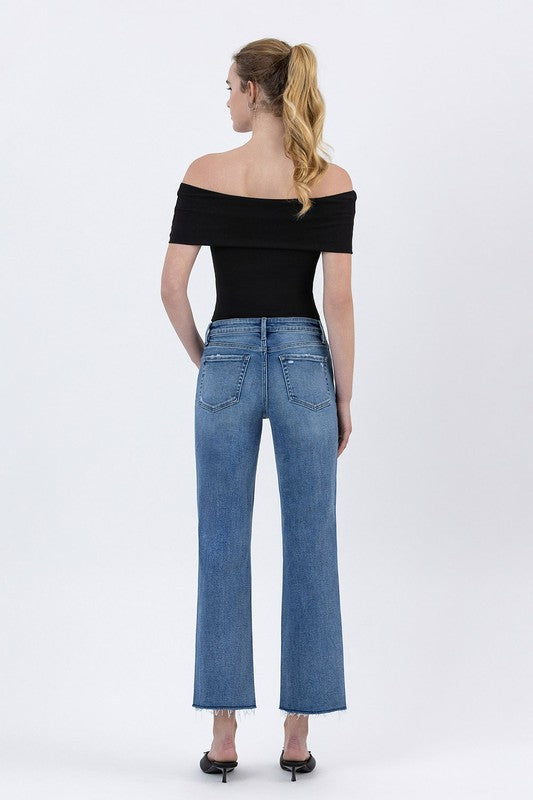 LOVERVET HIGH RISE RAW HEM ANKLE STRAIGHT JEANS KAIA