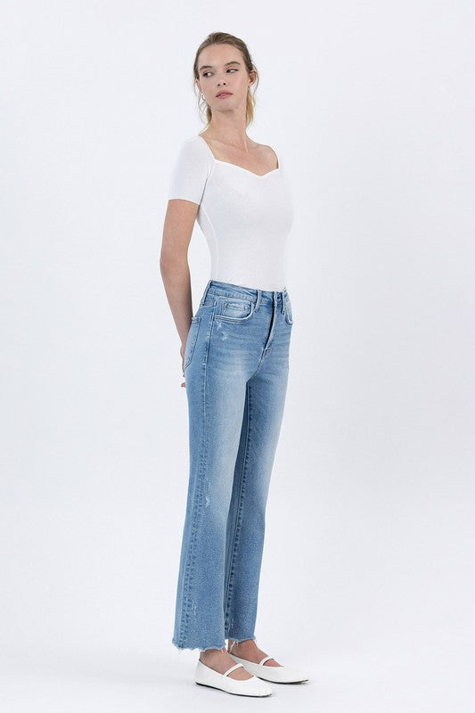 LOVERVET HIGH RISE UNEVEN RAW HEM KICK FLARE SCARLETT