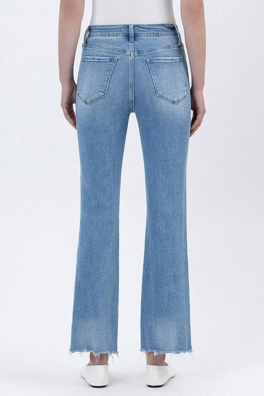 LOVERVET HIGH RISE UNEVEN RAW HEM KICK FLARE SCARLETT