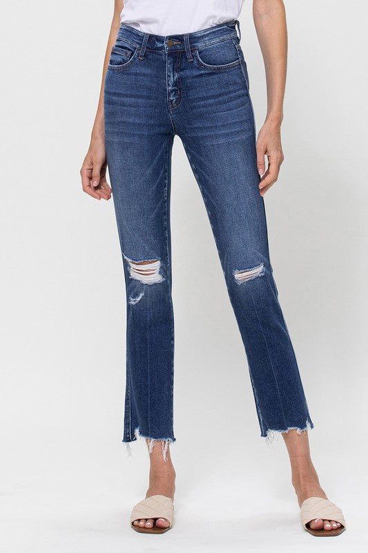 FLYING MONKEY MID RISE CROP SLIM STRAIGHT DISTRESSED FAITH