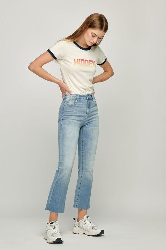 HIDDEN HAPPI LIGHT WASH CROPPED FLARE VICTORIA