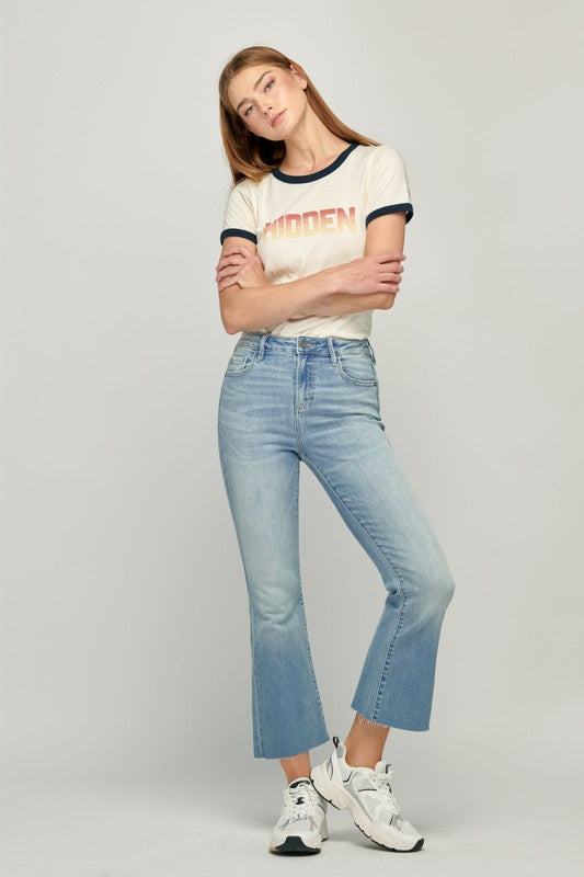 HIDDEN HAPPI LIGHT WASH CROPPED FLARE VICTORIA