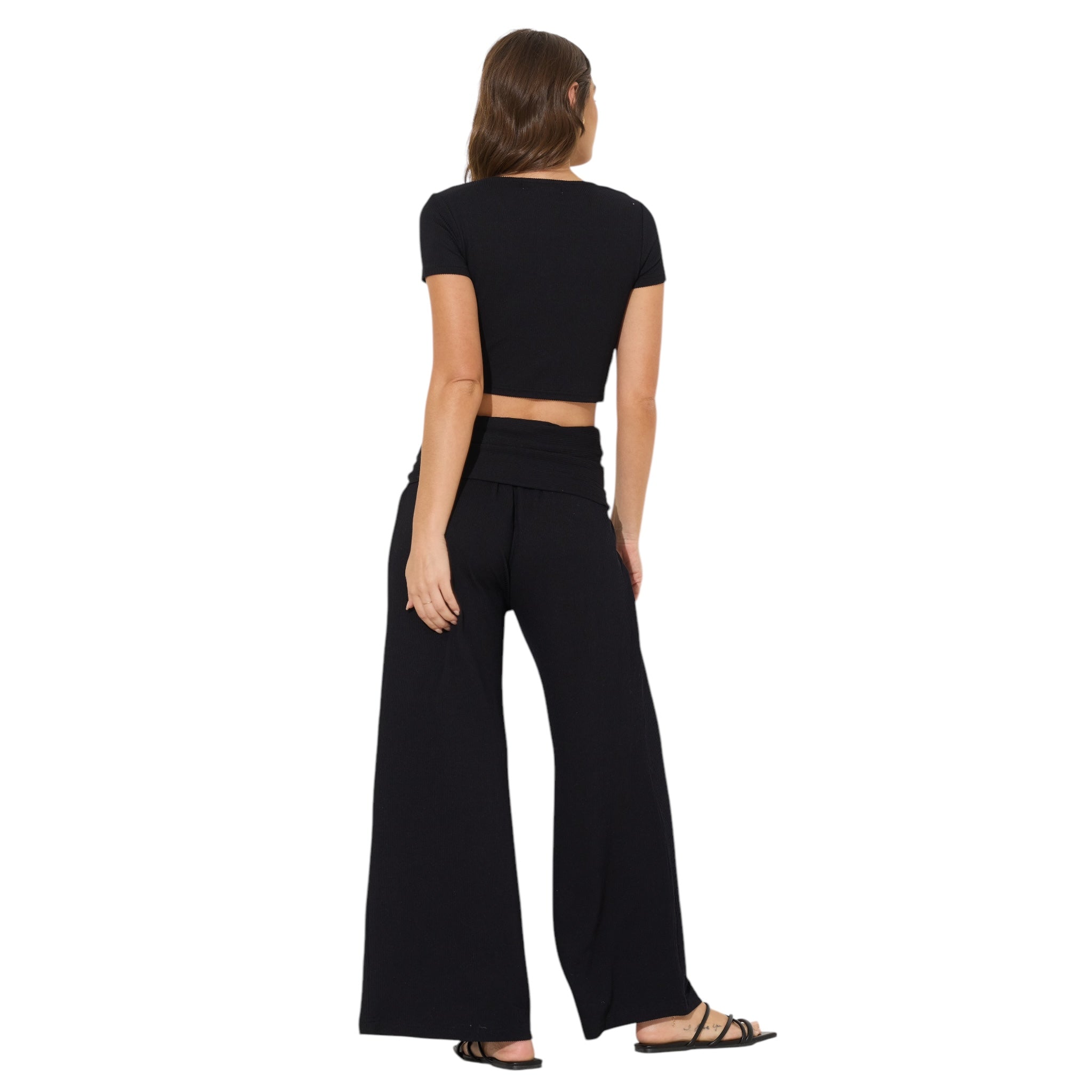 OCEAN DRIVE BLACK RIB KNIT FLARE PANT