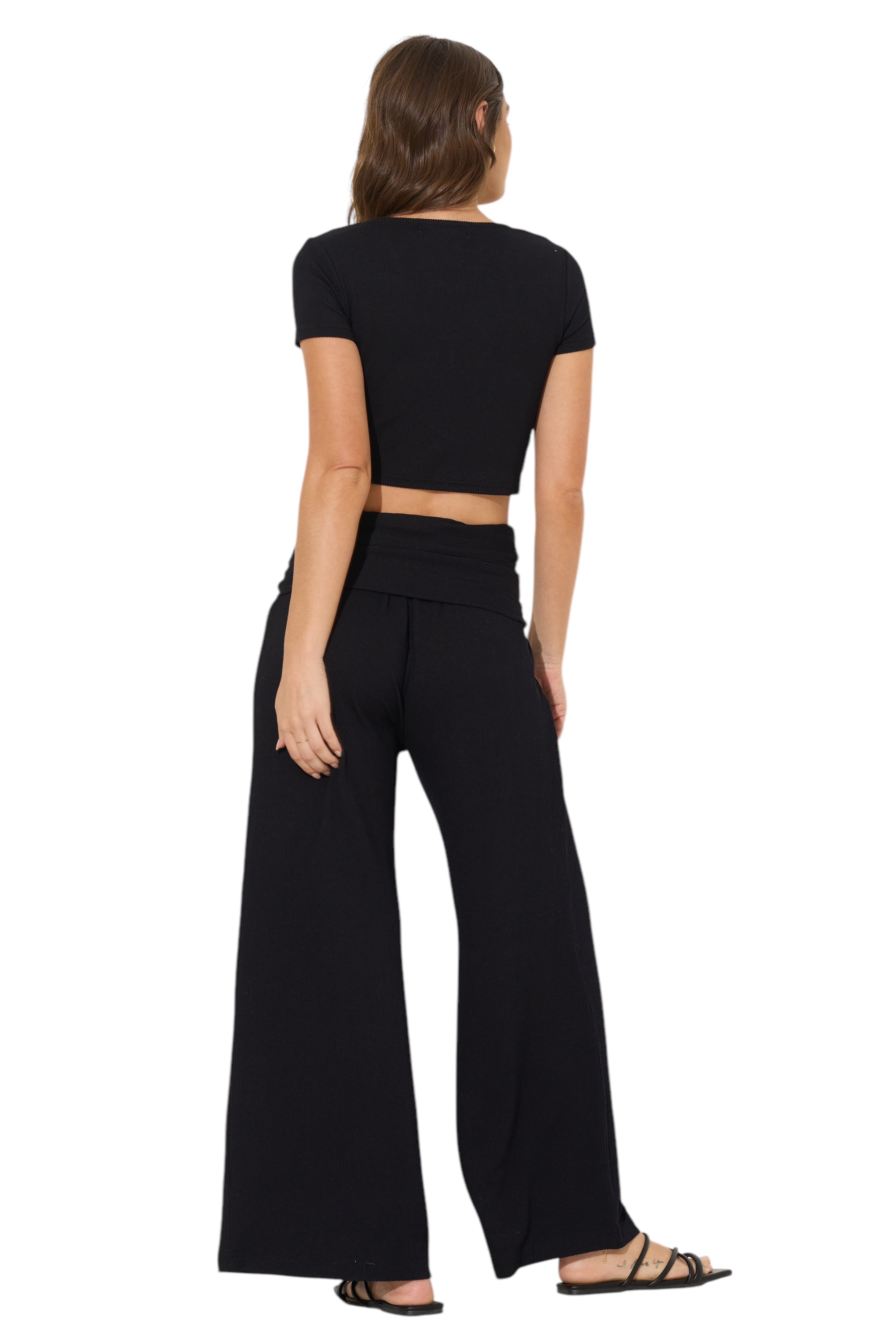 OCEAN DRIVE BLACK RIB KNIT FLARE PANT