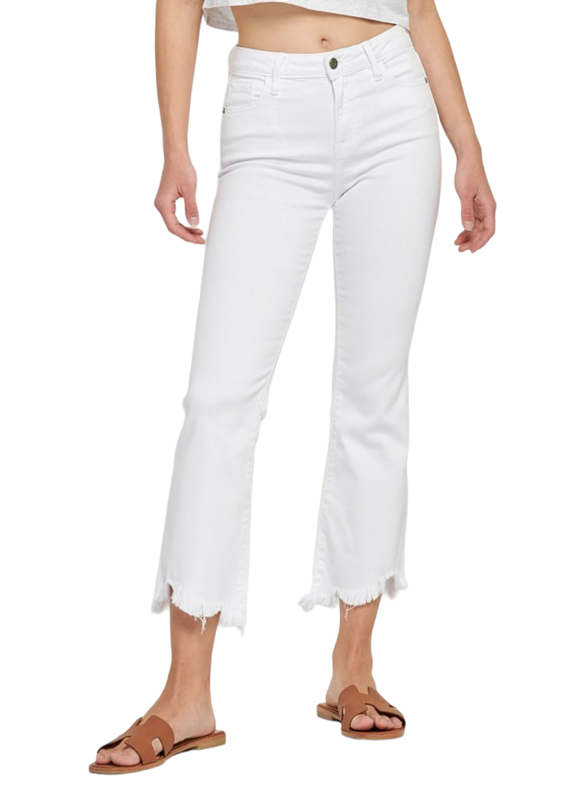 HIDDEN HAPPI WHITE FRAYED HEM CROPPED FLARE CLAUDIA