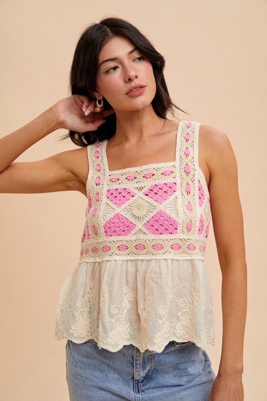 HOT PINK CROCHET TANK MIXED MEDIA