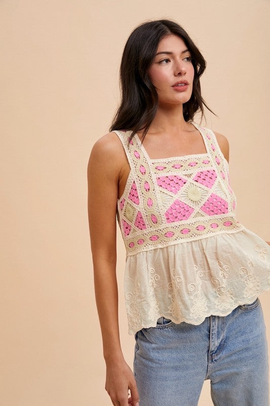 HOT PINK CROCHET TANK MIXED MEDIA